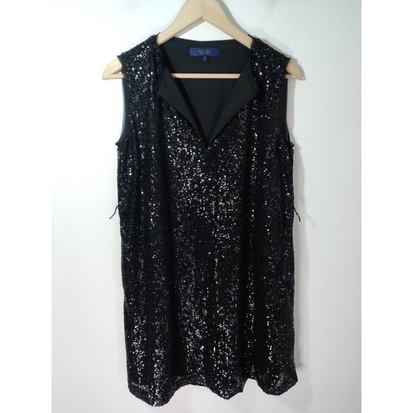 RACHEL Rachel Roy Black Glitter Sleeveless Keyhole Neck Shift Mini Dress Size XS - Picture 2 of 10